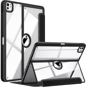 Fintie Clear Case for iPad Pro 13-inch (M4) 2024 - Multiple Angles Viewing Shockproof Soft TPU Cover with Transparent Back Shell & Pencil Holder, Lilac Marble