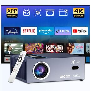 [تطبيقات مرخصة رسميًا وضبط الشاشة الذكية] جهاز عرض يدعم 4K مع WiFi وBluetooth، جهاز عرض XNANO Native 1080p مدمج في Netflix، Prime Video، تطبيقات Disney+، جهاز عرض أفلام مع Dolby