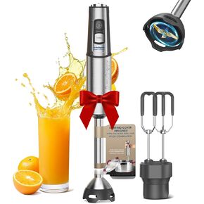 Immersion Blender, 1100W 2-in-1 Hand Held Blender with Full Copper Motor & Stainless Steel Body, 15 Speed & Turbo Mode Hand Mixer, Blade with Anti-scratch Coating, Stick with Beaters