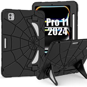 Shockproof Case for iPad Pro 11 inch M4 2024，iPad Pro 11 5th Gen Cute Heavy Duty Rugged Silicone +PC Cover with Pencil Holder& Stand for Kids Boys Apple iPad Pro M4 11'' (Red+Black)