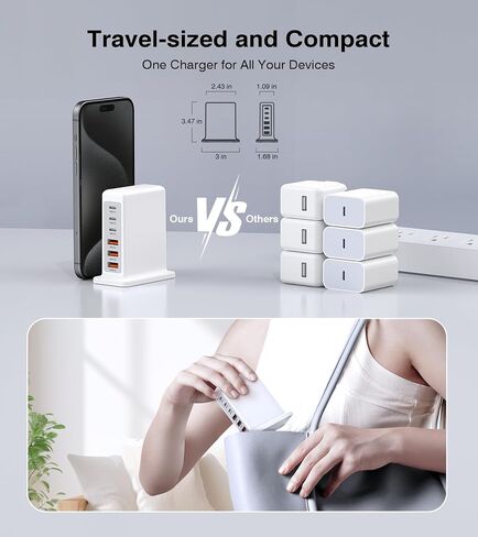 USB C Fast Charger Block 6 Ports Wall Charger 135W GaN Charging Station with PD USB C 65W Laptop Charger Compatible with iPhone 16 15 14 Pro Max, iPad Pro, Galaxy S24/23,AirPods4，watch10 ultra2 in Saudi Arabia