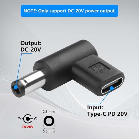 Gintooyun 2PCS 12V DC POWER CONNECTOR ADAPTER 90 درجة زاوية usb c إلى ذكر DC 5.5mm × 2.5 مم محول 12V نوع USB إدخال C إلى محول الإخراج DC5521 (12V) in Saudi Arabia
