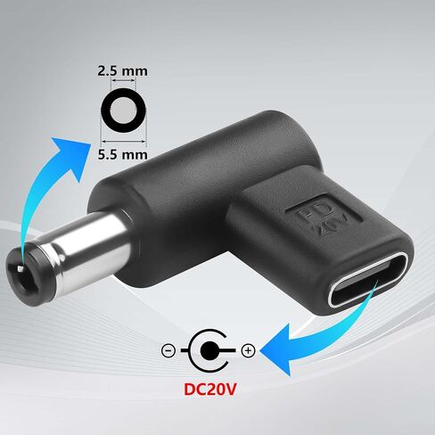 Gintooyun 2PCS 12V DC POWER CONNECTOR ADAPTER 90 درجة زاوية usb c إلى ذكر DC 5.5mm × 2.5 مم محول 12V نوع USB إدخال C إلى محول الإخراج DC5521 (12V) in Saudi Arabia