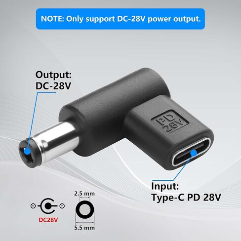Gintooyun 2PCS 12V DC POWER CONNECTOR ADAPTER 90 درجة زاوية usb c إلى ذكر DC 5.5mm × 2.5 مم محول 12V نوع USB إدخال C إلى محول الإخراج DC5521 (12V) in Saudi Arabia