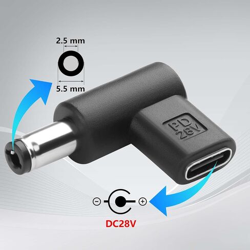 Gintooyun 2PCS 12V DC POWER CONNECTOR ADAPTER 90 درجة زاوية usb c إلى ذكر DC 5.5mm × 2.5 مم محول 12V نوع USB إدخال C إلى محول الإخراج DC5521 (12V) in Saudi Arabia