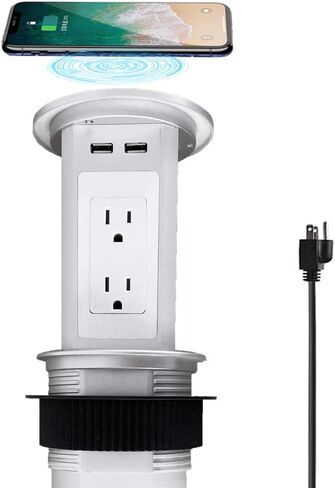 ZESHAN Four-Sided Pop up Power Outlet with Wireless Charger, 2 USB C and 1 USB A Fast Charging for Home,Office or Conference Room, White in Saudi Arabia