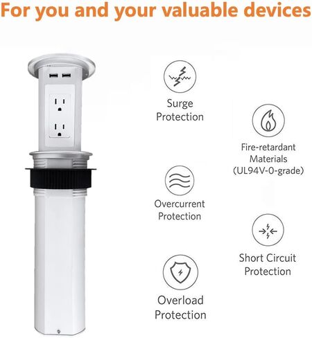 ZESHAN Four-Sided Pop up Power Outlet with Wireless Charger, 2 USB C and 1 USB A Fast Charging for Home,Office or Conference Room, White in Saudi Arabia