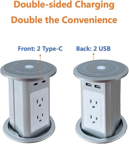 ZESHAN Four-Sided Pop up Power Outlet with Wireless Charger, 2 USB C and 1 USB A Fast Charging for Home,Office or Conference Room, White in Saudi Arabia