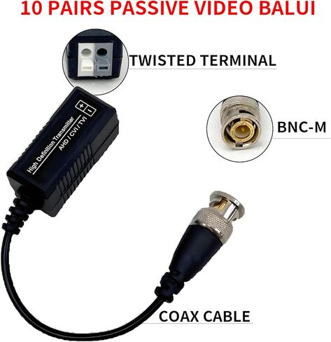 Video Balun Connectors, 10 Pairs Cat5 HD Mini CCTV BNC Passive Transceivers for CCTV Security Camera System (10 Pack Video balun202) in Kuwait
