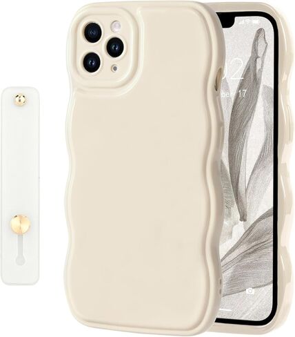 NITITOP Compatible with iPhone 14 Plus Case Cute Simple Wave Design Stylish Wavy Curly Frame with Wrist Adjustable Hand Strap Kickstand Grip Holder Soft Silicone Protective Cover - Wine Red in Saudi Arabia