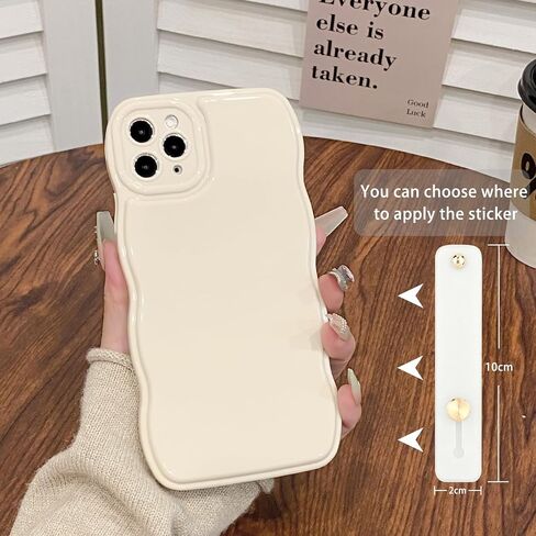 NITITOP Compatible with iPhone 14 Plus Case Cute Simple Wave Design Stylish Wavy Curly Frame with Wrist Adjustable Hand Strap Kickstand Grip Holder Soft Silicone Protective Cover - Wine Red in Saudi Arabia
