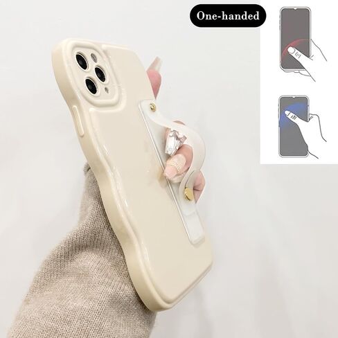 NITITOP Compatible with iPhone 14 Plus Case Cute Simple Wave Design Stylish Wavy Curly Frame with Wrist Adjustable Hand Strap Kickstand Grip Holder Soft Silicone Protective Cover - Wine Red in Saudi Arabia