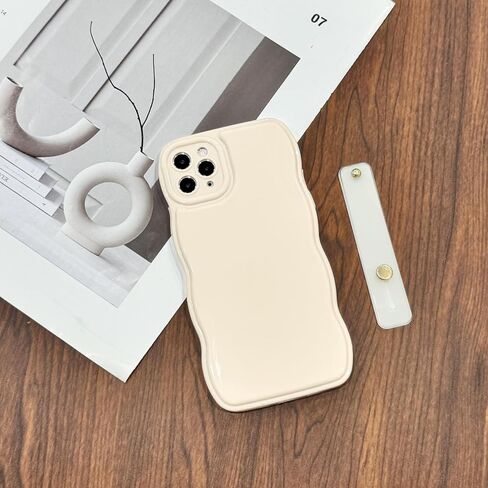 NITITOP Compatible with iPhone 14 Plus Case Cute Simple Wave Design Stylish Wavy Curly Frame with Wrist Adjustable Hand Strap Kickstand Grip Holder Soft Silicone Protective Cover - Wine Red in Saudi Arabia