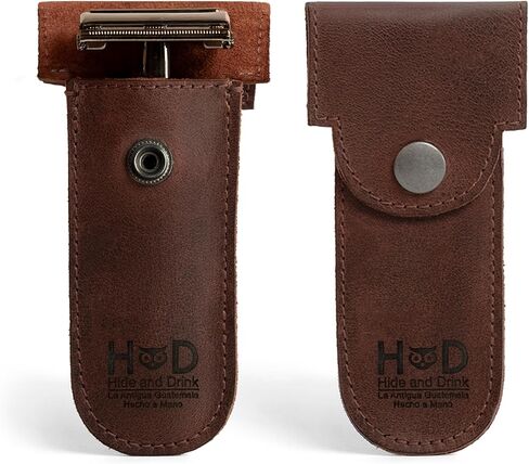 غطاء حماية من الجلد ذو حافة مزدوجة للإخفاء والشراب، غمد ماكينة الحلاقة، غطاء أمان، أساسيات السفر والركاب، حقيبة حمل محمولة، عتيقة، مصنوعة يدويًا تتضمن ضمان 101 عام :: بوربون براون in Kuwait