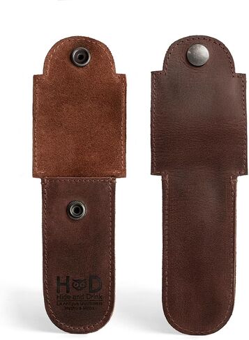 غطاء حماية من الجلد ذو حافة مزدوجة للإخفاء والشراب، غمد ماكينة الحلاقة، غطاء أمان، أساسيات السفر والركاب، حقيبة حمل محمولة، عتيقة، مصنوعة يدويًا تتضمن ضمان 101 عام :: بوربون براون in Kuwait