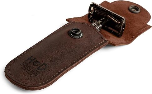 غطاء حماية من الجلد ذو حافة مزدوجة للإخفاء والشراب، غمد ماكينة الحلاقة، غطاء أمان، أساسيات السفر والركاب، حقيبة حمل محمولة، عتيقة، مصنوعة يدويًا تتضمن ضمان 101 عام :: بوربون براون in Kuwait