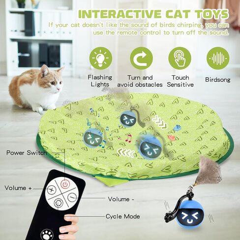 Interactive Cat Toys for Indoor Cats, Smart Cat Toy Ball Fast Rolling in Pouch, Hide and Seek Cat Toy for Indoor Bored Adult Cats, Remote Control Cat Hunting Toys, Motion Activated Chirping Cat Toy in Saudi Arabia