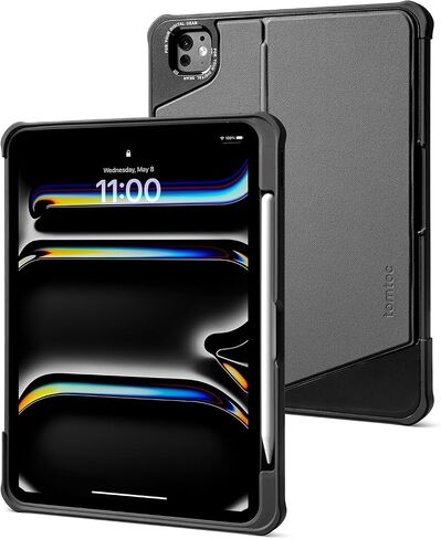 tomtoc Inspire-Pivot Case for iPad Pro 11 Inch (M4) 2024, Pivot Design Provides Stable Stand Functionality for Various Viewing Experience, Vertical Case with Apple Pencil Holder, Auto Wake/Sleep in Saudi Arabia