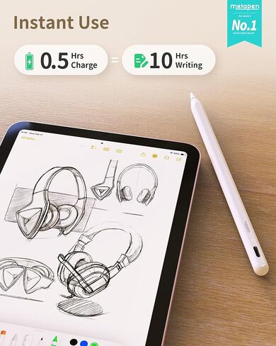 Metapen Pencil A8 Compatible with iPad 2018-2024, 2X Faster Charge, Tilt Sensitivity Stylus Pen Compatible with Apple iPad 10th~6th Gen, iPad Pro 12.9/11/13-inch, iPad Air 3-6, iPad Mini 5/6, Grey in Saudi Arabia