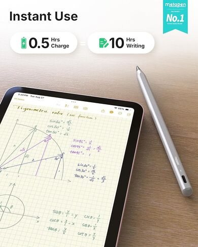 Metapen iPad Pencil A8 Stylus Pen for iPad 2018+ Palm Rejection&Magnetic | Metal Barrel Apple Pencil, USB-C Fast Charging, Reliable Precision & Smooth Writing Pen for iPad 6th-11th Gen Pro Air Mini in Saudi Arabia