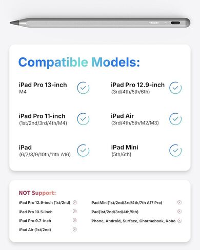 Metapen iPad Pencil A8 Stylus Pen for iPad 2018+ Palm Rejection&Magnetic | Metal Barrel Apple Pencil, USB-C Fast Charging, Reliable Precision & Smooth Writing Pen for iPad 6th-11th Gen Pro Air Mini in Saudi Arabia