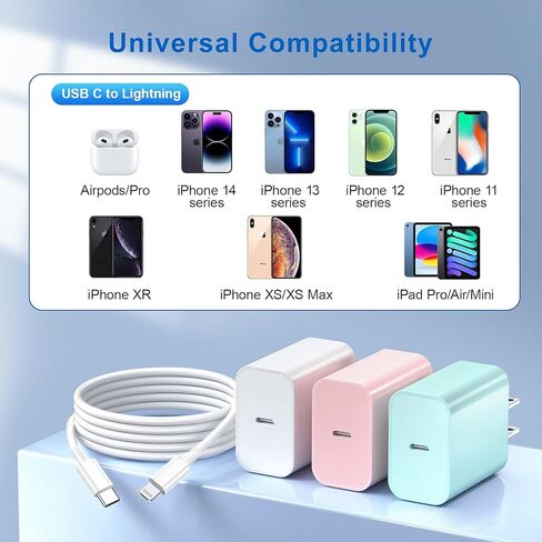 Charger for Phone 14 Charger,20W Wall Charger Fast Charging Phone 10 FT ightning Cable Phone Charger Cord for Phone 14/13/12/12 Pro Max/11/Xs Max/XR/X,AirPods Pro in Kuwait