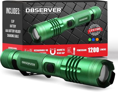 High Lumen Utility Flashlight, Rear Magnet, LED, Rechargeable, Powerbank for Phone, AAA Adapter - Tactical Flashlight, Military Flashlight, Police Flashlight, 1200 Super Bright Lumens in Saudi Arabia