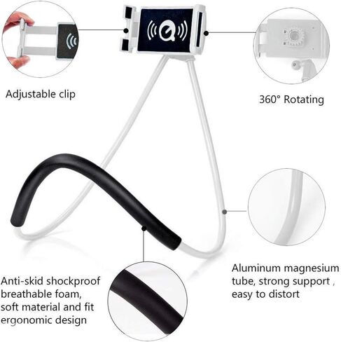 Multifunction Cell Phone Neck Holder, Universal Mobile Phone Stand, Adjustable 360° Free Rotating Gooseneck Mount Flexible Long Arm Lazy Neck Bracket, for 3.5- 5.5 inches Android Mobile device (black) in Saudi Arabia