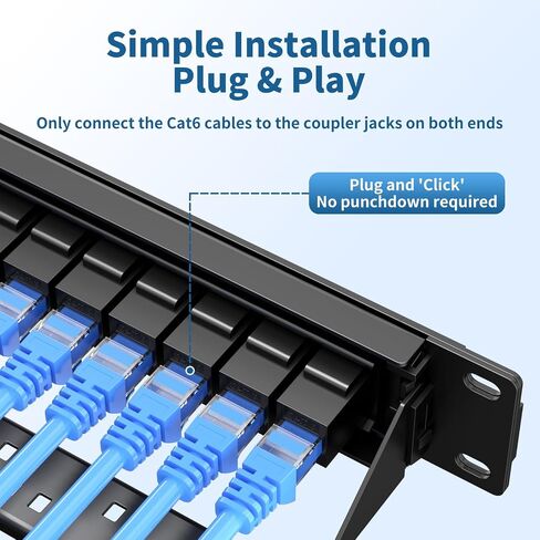 48 Port Cat6 Patch Panel, 10G Pass-Through Keystone RJ45 Coupler, UTP 19-Inch 2U Patch Panel with Removable Back Bar, Ethernet Network Patch Panel for Cat5, Cat5e, Cat6 Cabling in Saudi Arabia