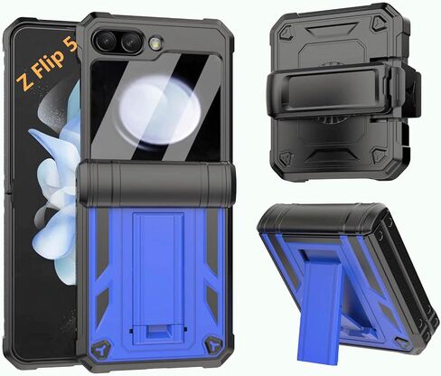 KJSK for Samsung Galaxy Z Flip 5 Case,Hinge Protection Belt Clip Holster and Built-in Kickstand, Military Grade Heavy Duty Shockproof Protective Phone Cover for Galaxy Z Flip 5 5G (Black) in Saudi Arabia