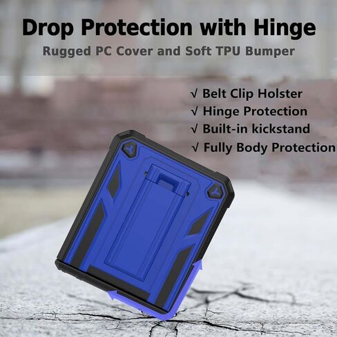 KJSK for Samsung Galaxy Z Flip 5 Case,Hinge Protection Belt Clip Holster and Built-in Kickstand, Military Grade Heavy Duty Shockproof Protective Phone Cover for Galaxy Z Flip 5 5G (Black) in Saudi Arabia