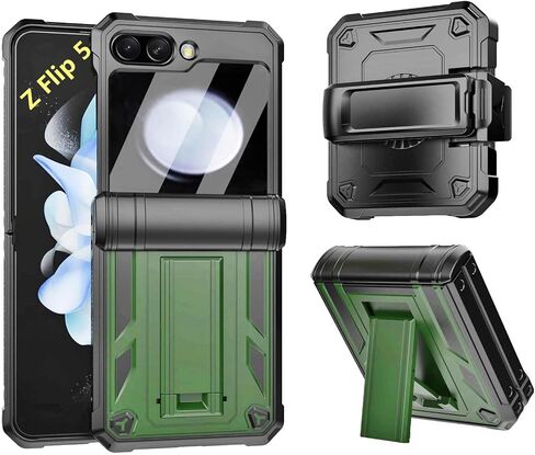 KJSK for Samsung Galaxy Z Flip 5 Case,Hinge Protection Belt Clip Holster and Built-in Kickstand, Military Grade Heavy Duty Shockproof Protective Phone Cover for Galaxy Z Flip 5 5G (Black) in Saudi Arabia