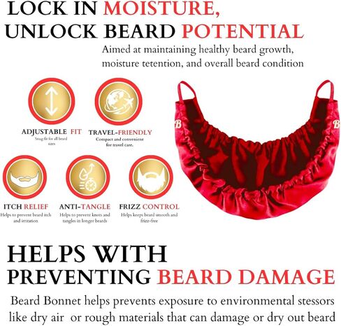 Mens Beard Bonnet for Essential Oil and Moisture Retention and Healthy Hair Growth - Premium Quality Silky Soft Beard Conditioning Cap, Helps to Prevent Itching and Split Ends - Satin Beard Bandana in Kuwait
