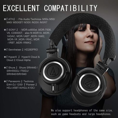 تغطية عقال الحماية لـ Audio Technica ATH M50 و M50X و M50XWH و M50XBT و M50S/LE و M40X و M30 ومزيد من سلسلة M ، قابلة للغسل في الآلة ، لا مزيد من الجلود المتخبط ، وتثبيت سهلة ، لا توجد أداة مطلوبة | أسود in Kuwait