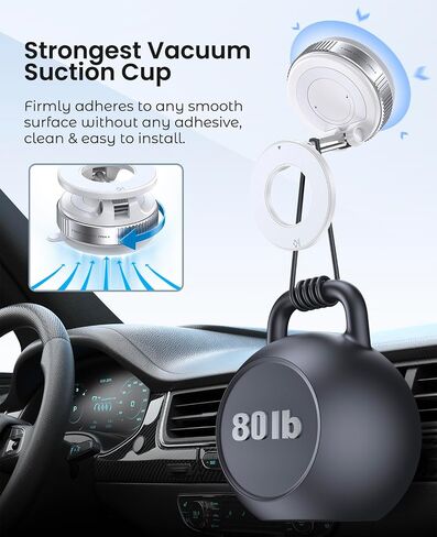 Vacuum Magnetic Suction Cup Phone Mount for Magsafe, 360° Adjustable Magnetic Phone Holder, Pocket Size Foldable Portable Cell Phone Holders for Your Car for All Smartphones & All Car Models in Saudi Arabia