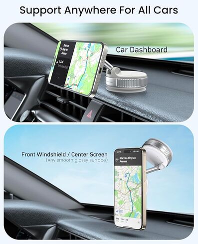 Vacuum Magnetic Suction Cup Phone Mount for Magsafe, 360° Adjustable Magnetic Phone Holder, Pocket Size Foldable Portable Cell Phone Holders for Your Car for All Smartphones & All Car Models in Saudi Arabia