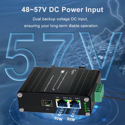 Mini Industrial 1.25G SFP Fiber to Ethernet Media Converter Supports DIN-Rail Installation, 1x 100/1000Base-X SFP Slots to 2X 10/100/1000Base-T RJ45 Gigabit 2 Port Fiber Switch, 12~48V DC Power Input in Saudi Arabia