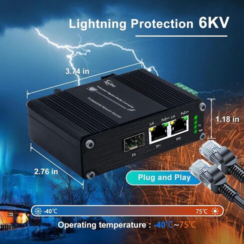 Mini Industrial 1.25G SFP Fiber to Ethernet Media Converter Supports DIN-Rail Installation, 1x 100/1000Base-X SFP Slots to 2X 10/100/1000Base-T RJ45 Gigabit 2 Port Fiber Switch, 12~48V DC Power Input in Saudi Arabia