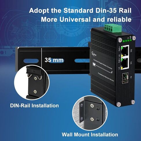 Mini Industrial 1.25G SFP Fiber to Ethernet Media Converter Supports DIN-Rail Installation, 1x 100/1000Base-X SFP Slots to 2X 10/100/1000Base-T RJ45 Gigabit 2 Port Fiber Switch, 12~48V DC Power Input in Saudi Arabia