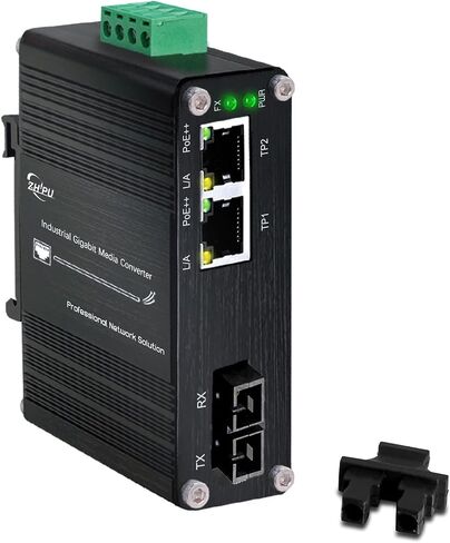 Mini Industrial 1.25G SFP Fiber to Ethernet Media Converter Supports DIN-Rail Installation, 1x 100/1000Base-X SFP Slots to 2X 10/100/1000Base-T RJ45 Gigabit 2 Port Fiber Switch, 12~48V DC Power Input in Saudi Arabia