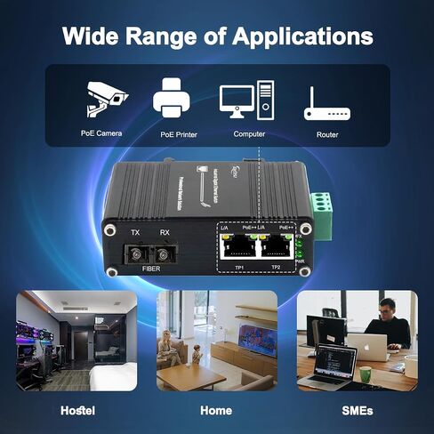 Mini Industrial 1.25G SFP Fiber to Ethernet Media Converter Supports DIN-Rail Installation, 1x 100/1000Base-X SFP Slots to 2X 10/100/1000Base-T RJ45 Gigabit 2 Port Fiber Switch, 12~48V DC Power Input in Saudi Arabia