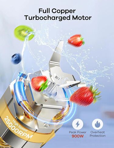 Ganiza Smoothie Blenders, 14Pcs Personal Blender for Shakes and Smoothies for Kitchen with 3 Portable Blender Cups (1x24oz & 2X17oz), Single Serve Smoothies Maker for Juices, Nutritious Recipe in Kuwait