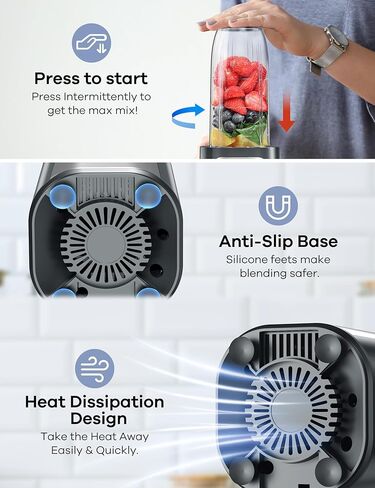 Ganiza Smoothie Blenders, 14Pcs Personal Blender for Shakes and Smoothies for Kitchen with 3 Portable Blender Cups (1x24oz & 2X17oz), Single Serve Smoothies Maker for Juices, Nutritious Recipe in Kuwait