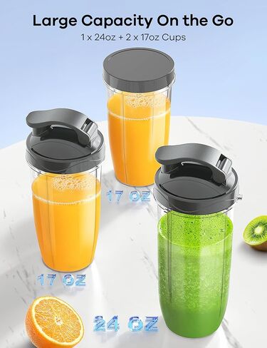 Ganiza Smoothie Blenders, 14Pcs Personal Blender for Shakes and Smoothies for Kitchen with 3 Portable Blender Cups (1x24oz & 2X17oz), Single Serve Smoothies Maker for Juices, Nutritious Recipe in Kuwait