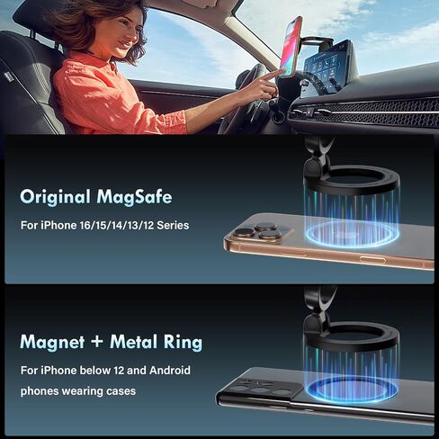 Coverado for QI2 15W Magsafe Car Mount Charger, Wireless Car Charger Phone Holder for Car with Adjustable Aluminum Alloy Arm, Magnetic Car Phone Holder Suction Cup Phone Mount for iPhone 16/15/14/13 in Saudi Arabia
