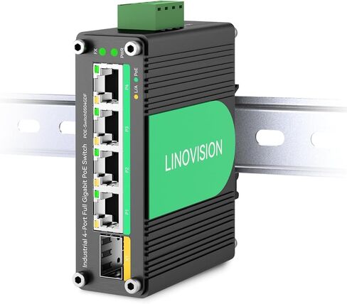 LINOVISION Industrial 5 Ports Gigabit Solar POE Switch with DC12V-48V to DC48V Voltage Booster,4 x IEEE802.3af/at 30W POE Ports @120W, IP40, Compact POE Power for Solar Power/RV Truck/VoIP Systems in Kuwait