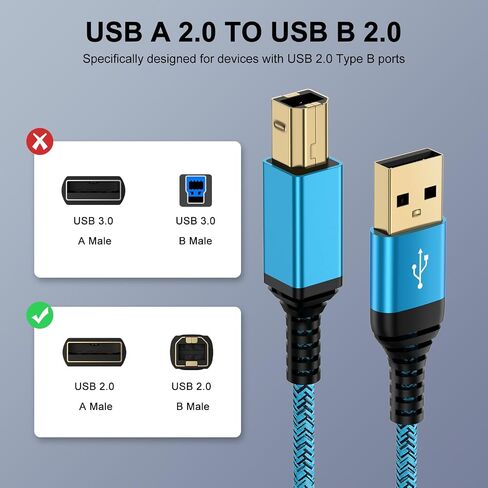 USB Printer Cable 10 Feet USB A to B Printer Cable 2.0 USB B Cable High Speed Scanner Printer Cord for HP, Canon, Brother,Dell, Lexmark, Samsung,Xerox, Piano, MIDI Controller Computer in Saudi Arabia