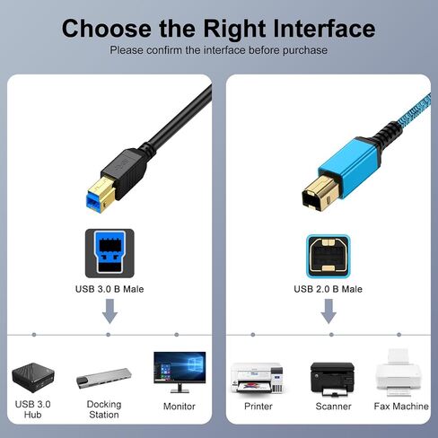 USB Printer Cable 10 Feet USB A to B Printer Cable 2.0 USB B Cable High Speed Scanner Printer Cord for HP, Canon, Brother,Dell, Lexmark, Samsung,Xerox, Piano, MIDI Controller Computer in Saudi Arabia