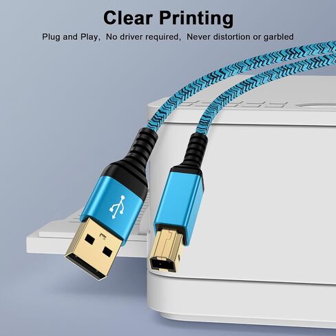 USB Printer Cable 10 Feet USB A to B Printer Cable 2.0 USB B Cable High Speed Scanner Printer Cord for HP, Canon, Brother,Dell, Lexmark, Samsung,Xerox, Piano, MIDI Controller Computer in Saudi Arabia