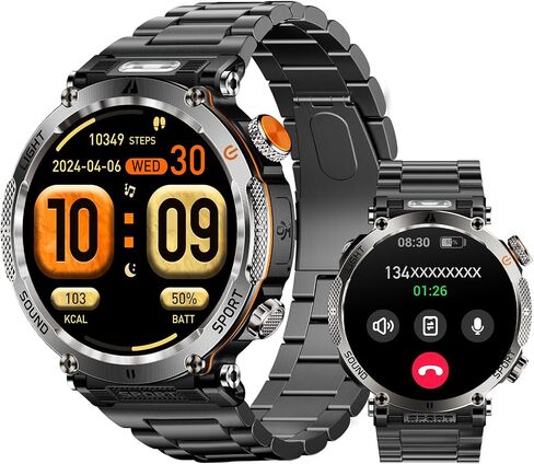 Military Smart Watches for Men (Answer/Make Calls), 1.7'' Fitness Smart Watch for Android and iPhone, Waterproof Fitness Tracker with Blood Pressure/Heart Rate/Sleep/110+ Sport Modes, Watches for Men in Saudi Arabia